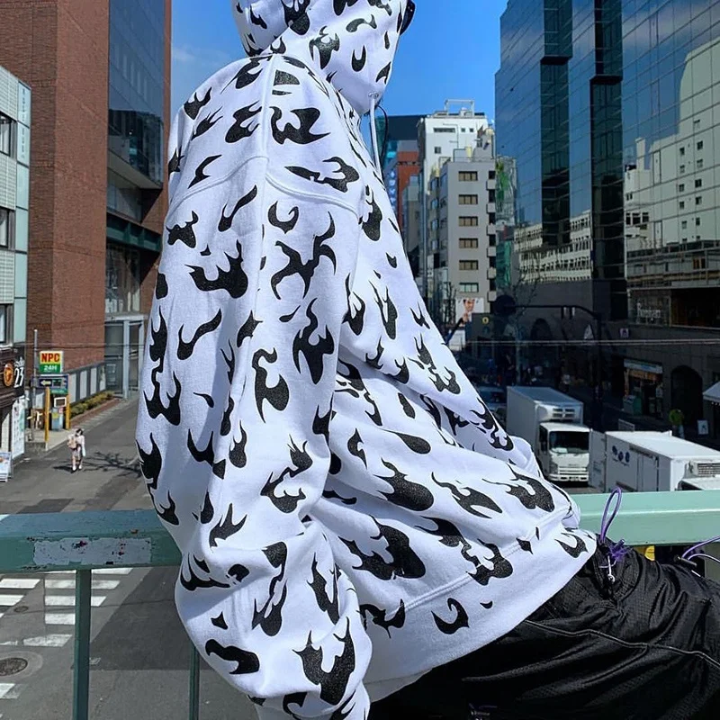 
2019 hot selling full flame print plus long fluorescent color sweater girls neon long hoodie 