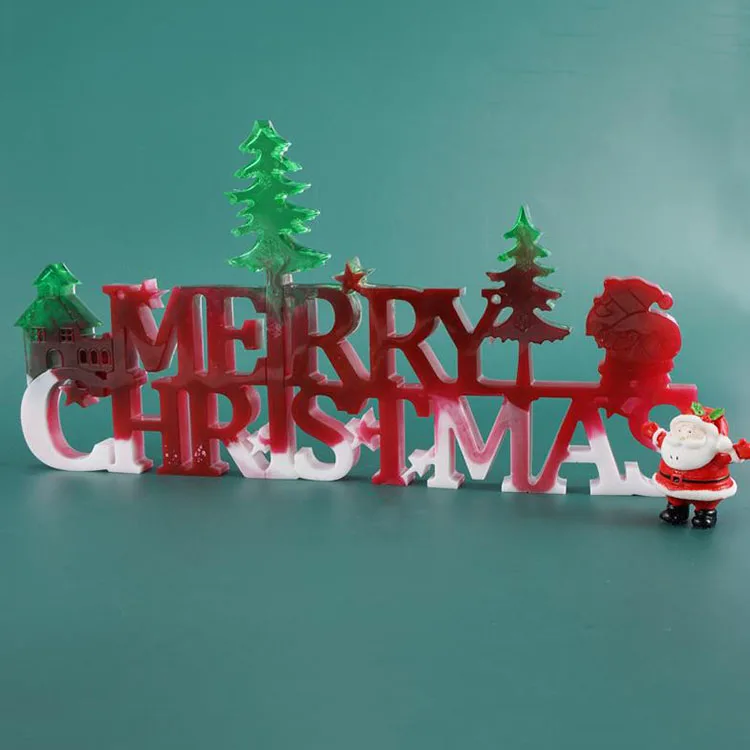 YS Merry Christmas Letter Lamp Mold Silicone Display Stand Decorating Used Easily Create Poured DIY Pendant Plaster Mould Tools