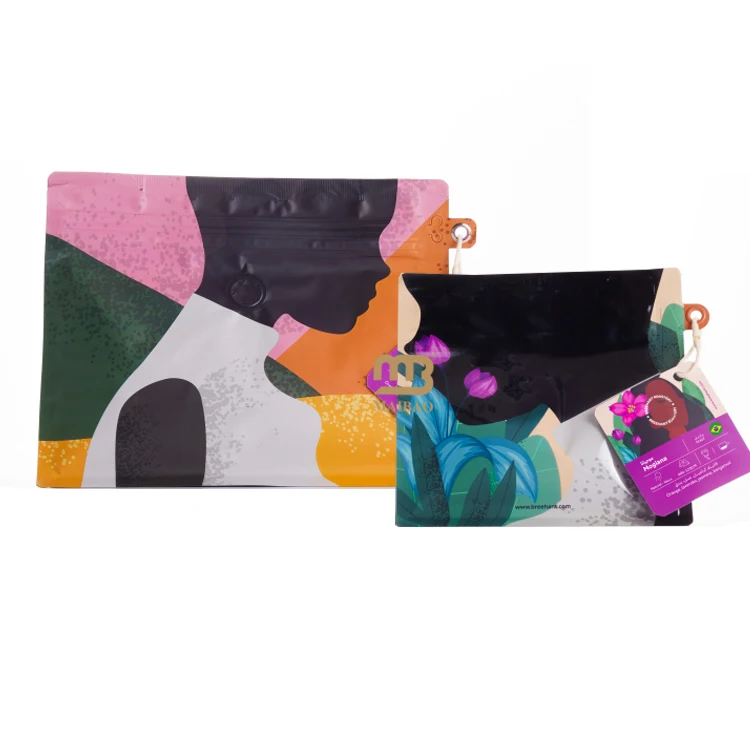 Custom 250g 12oz 1 lb coffee bags with print flat bottom coffee bean bags wholesale hang hole coffee pouch with valve and zipper