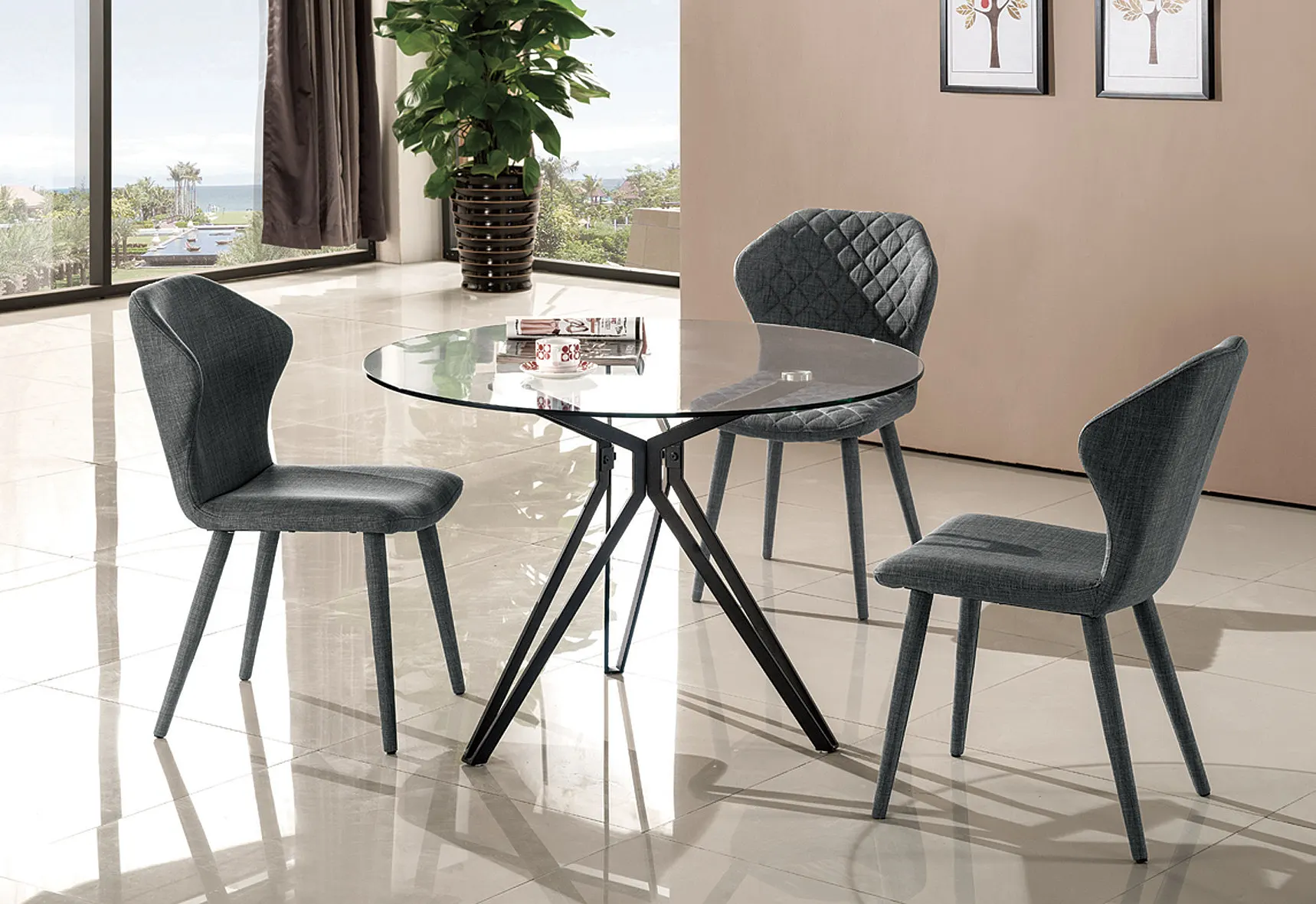 Modern Simple Dining Table Clear Glass&Metal Leg Fast Food Restaurant Kitchen OEM Engineer Living Packing Room Modern Furniture