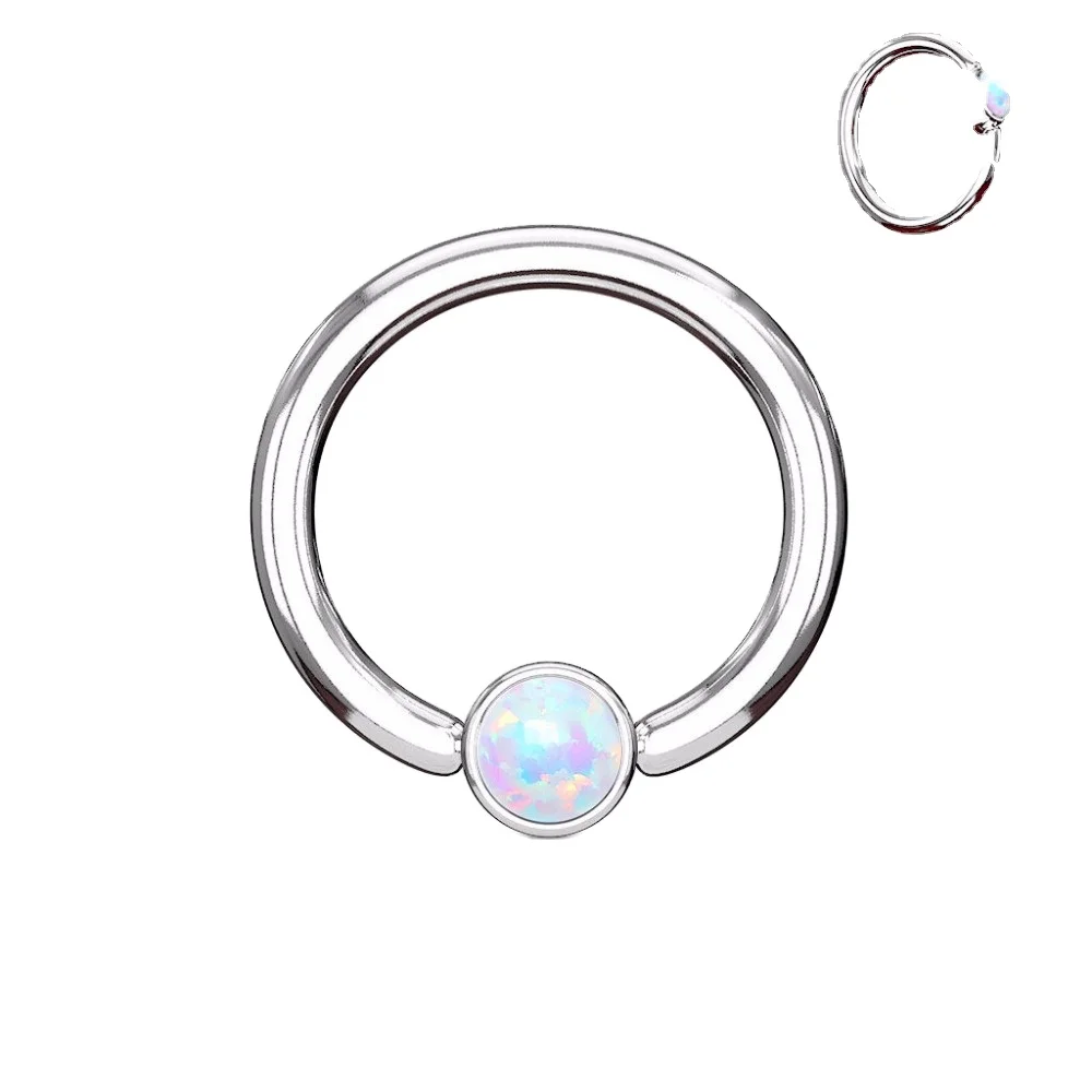 Opal Set Inside Flat-Back ASTM F136 Titanium Captive Bead Nose Ring