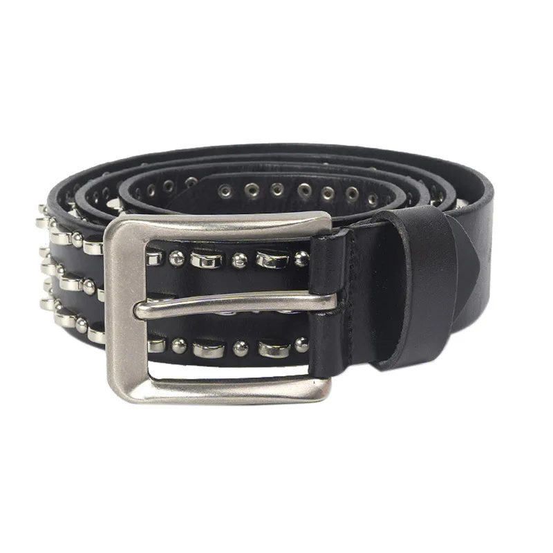 3.8cm Width First Layer Genuine Cow Skin Leather Pin Buckle Belts multi Studs Stars Rivets western Urban Punk