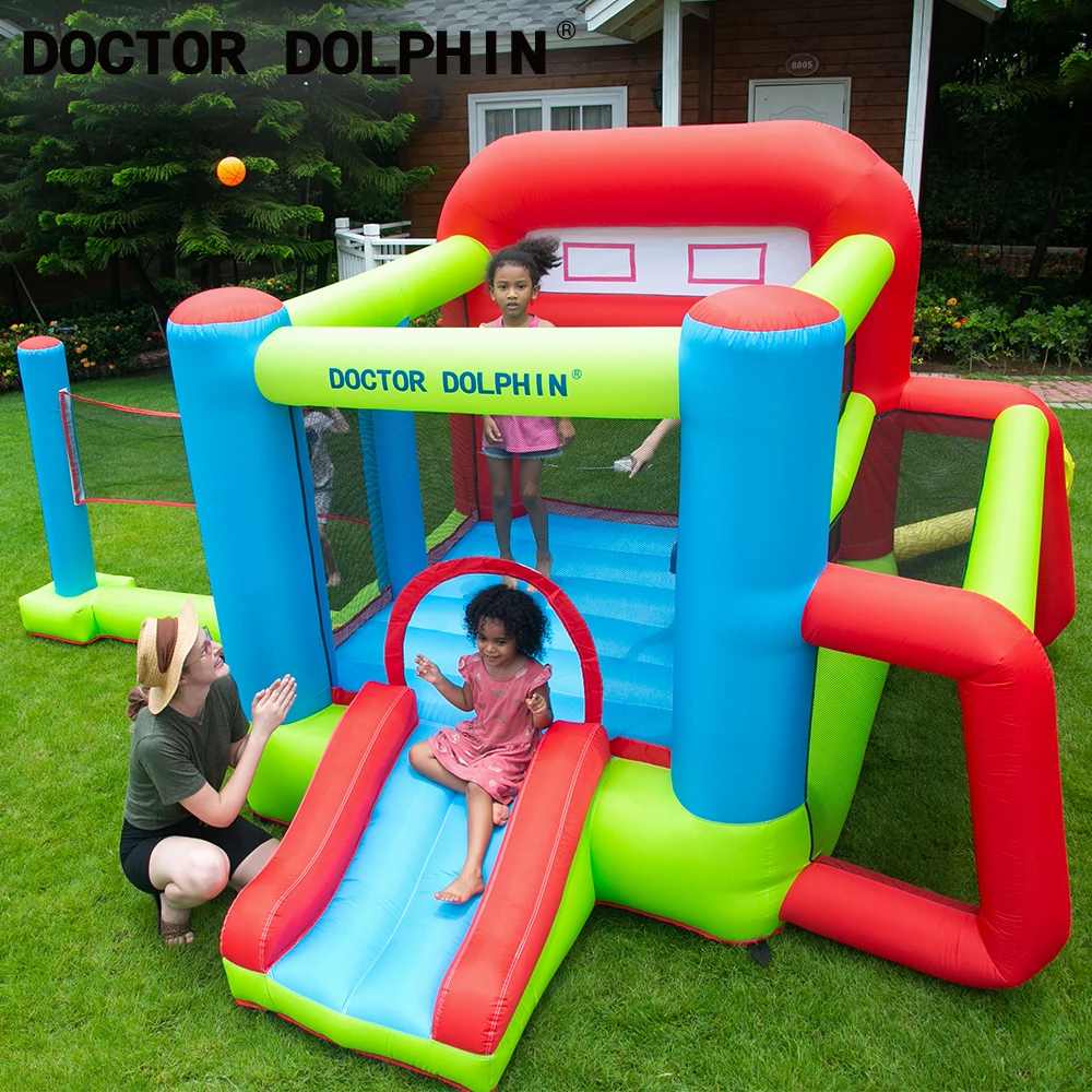 Надувной воздушный замок Doctor Dolphin с голубым мультяшным рисунком для