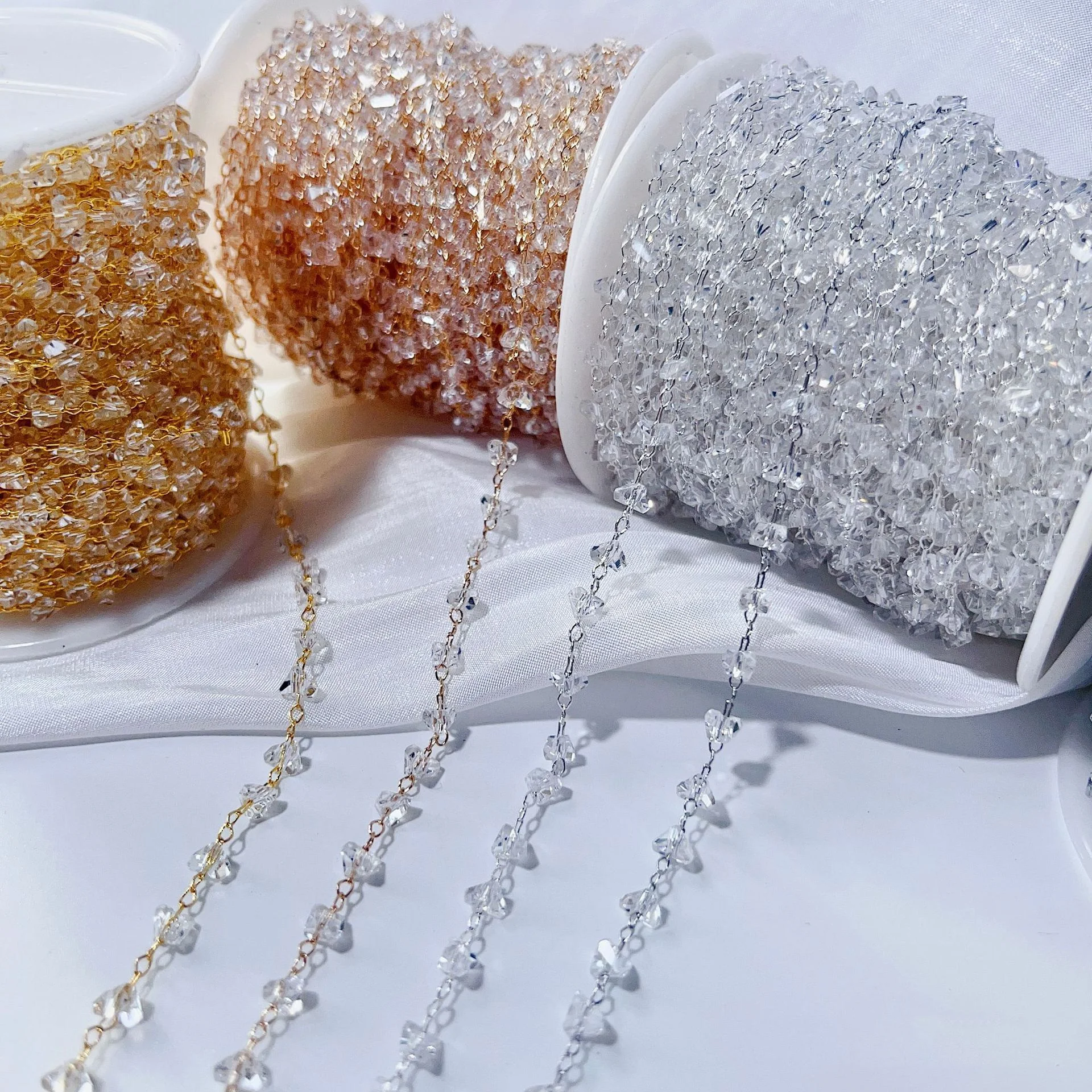 4/6mm Triangular crystal Beads Roll Chains Bracelet Metal Copper Link Necklace Crystal Chains for Diy Jewelry Making Accessories