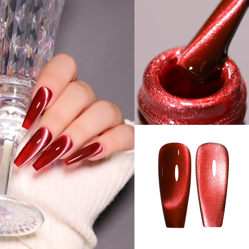 Custom 6 Colors Red Gloss Cateye Nail Gel Hot Sale Cateye Gel Polish Semi Clued Gel Nail Christmas