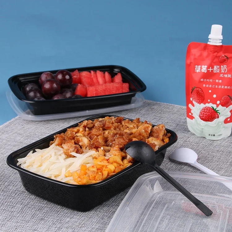Food grade disposable packaging black bottom transparent cover plastic sushi packaging box wholesale rectangular packaging