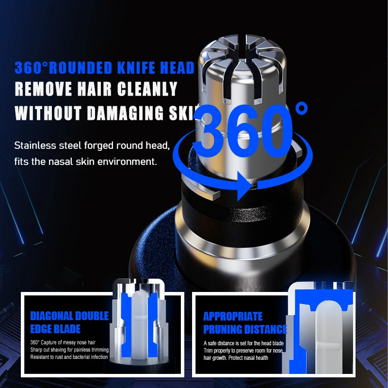 Factory OEM Custom Electric Automatic Nose & Eyebrow Hair Trimmer for Men  Washable Knife Head Cordless Nose Hair Rotary Shaver