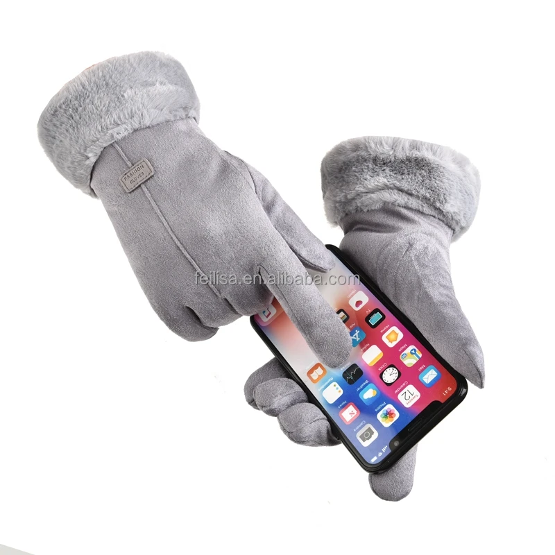 Lady hand gloves cold weather keep warm Suede gloves