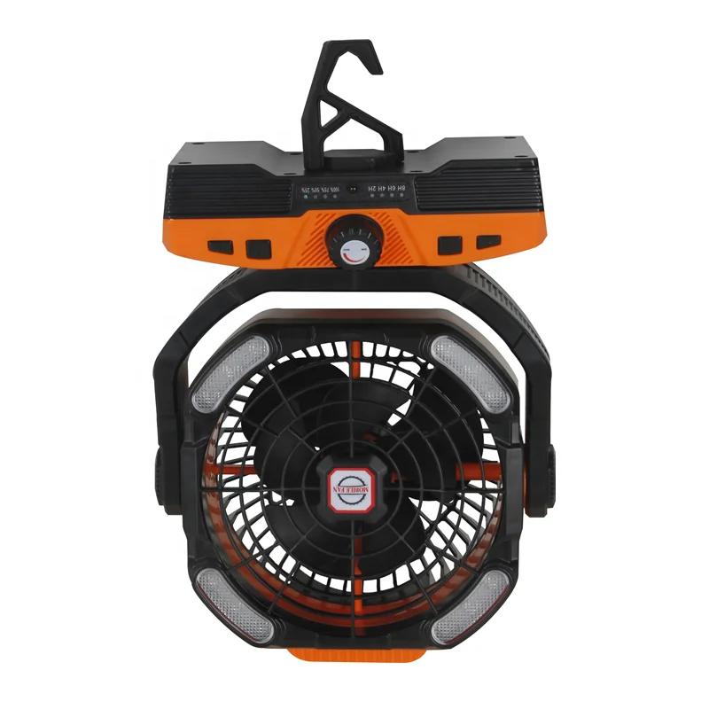 Portable USB Lithium Rechargeable Fan 20000 Mah Battery Operated Outdoor Camping Fan with RGBW LED Light