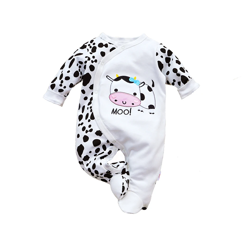 2024 Hot Sale Baby Clothes Set Cartoon Newborn Jumpsuit Long-Sleeved Slanted Open Button Love Cows Baby Rompers Wholesale