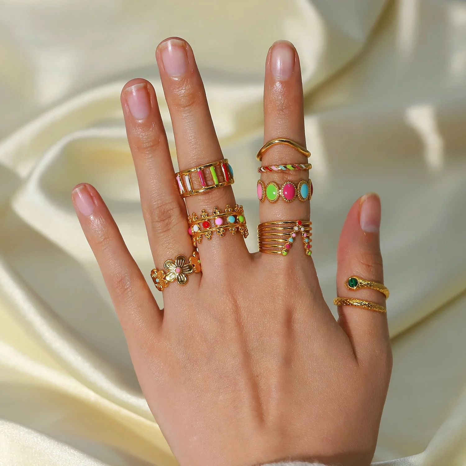 INS/Новая мода геометрические ювелирные изделия 18K позолоченные капли масла Инструмент для открывания из нержавеющей стали Регулируемые кольца женщин и
