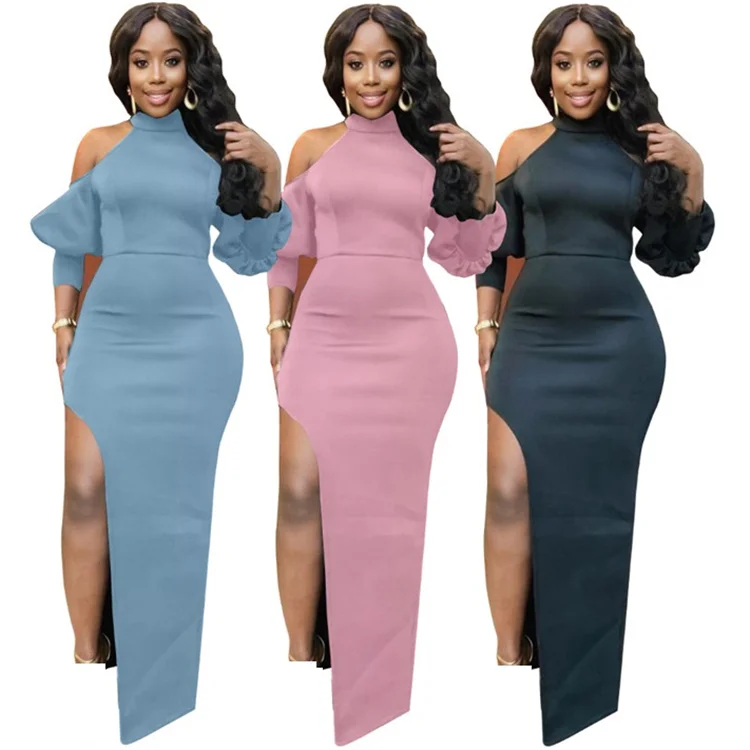 2021 Fashion Sexy Ladies Long Dress Off Shoulder Halter Slit Cocktail Fall Women Prom Dresses