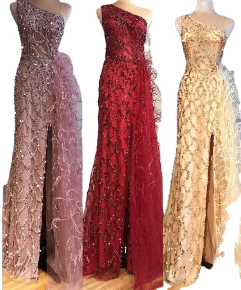 Green single-shoulder high-end elegant temperament slim fish tail fork long luxury banquet evening dress