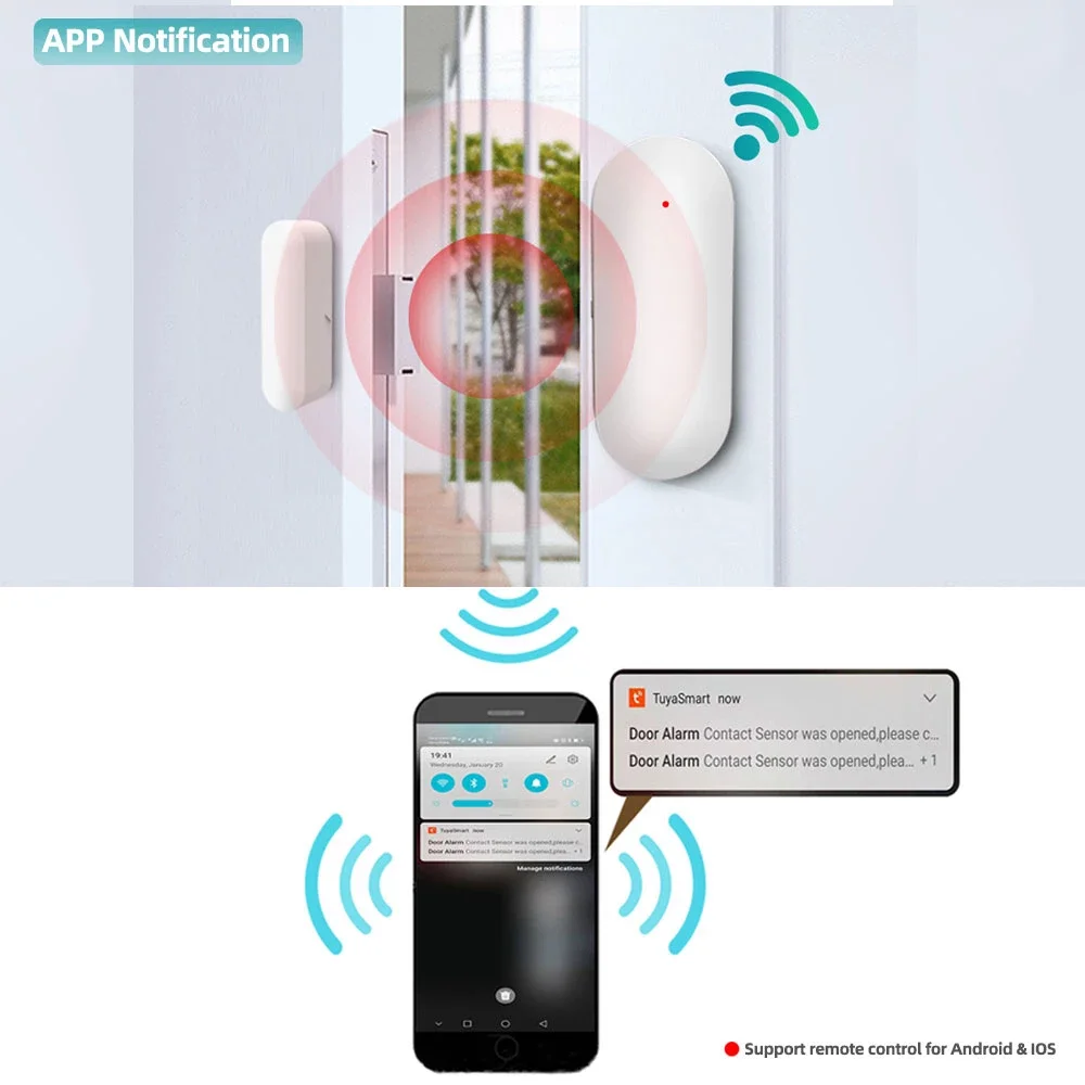 Tuya Smart Home Wifi Door And Window Sensor Smart Life Remote Control Wireless Alarm System
