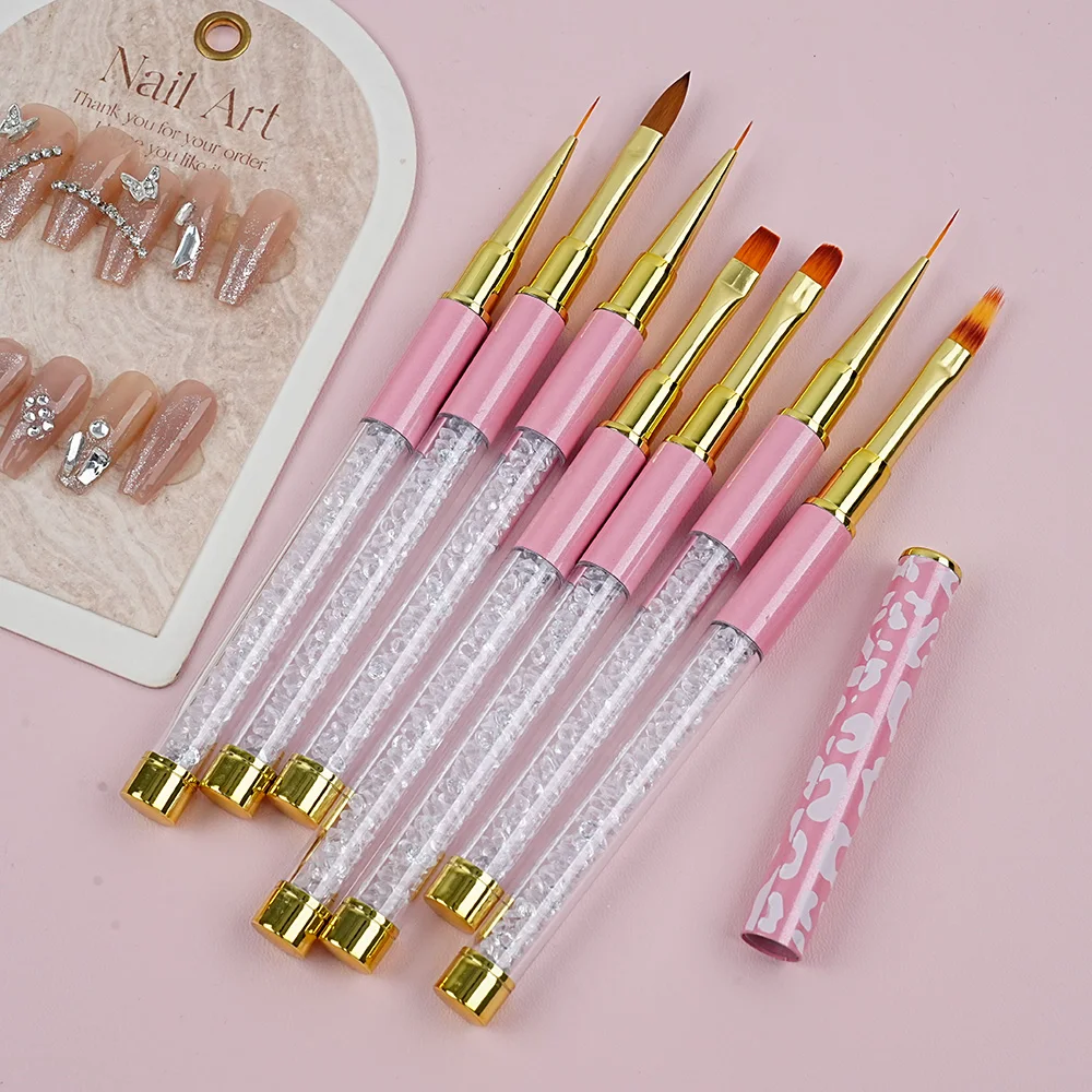 Gel Liner Painting Brushes 7PCS Diamond Pink Nail Art Brush Set Salon Professional Kolinsky Acrylic Nail Brush