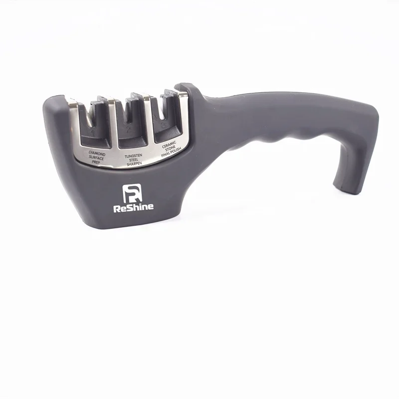 
Professional manual stainless steel plastic kitchen tool 3 stage knife sharpener 