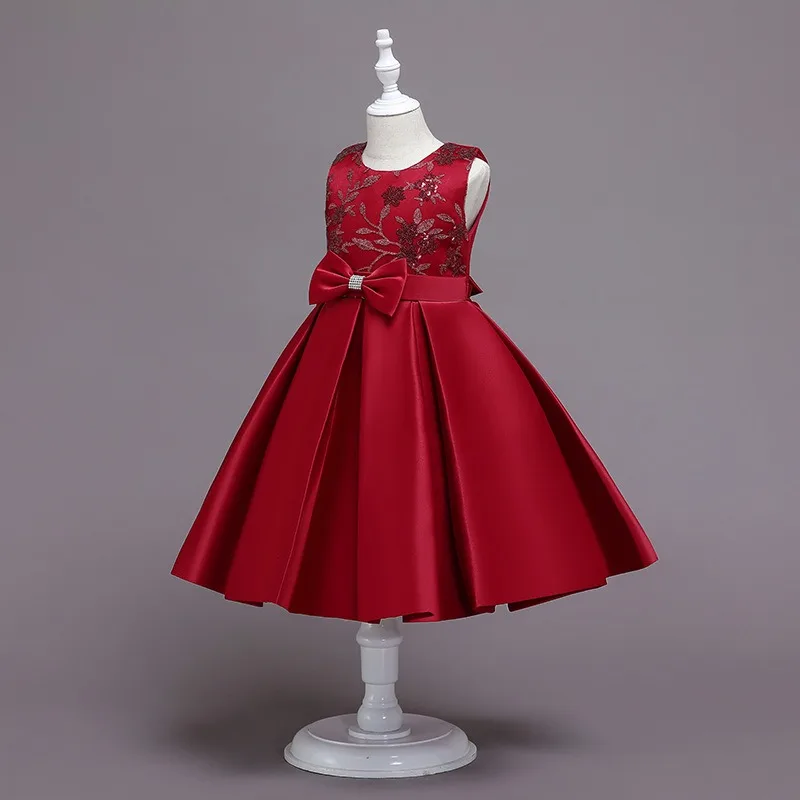 100-150 girl birthday dresses flower embroider elegant sleeveless zipper teenage 6-11T formal style children dresses girl party