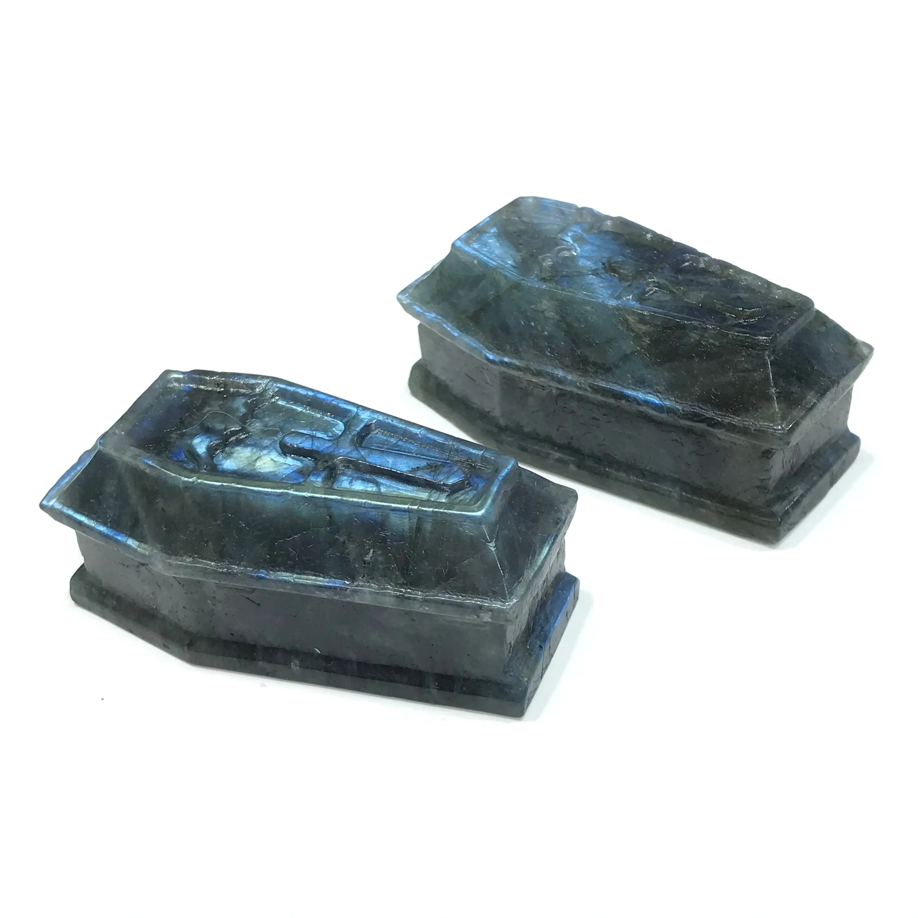 Natural High Quality Orange Calcite Obsidian Labradorite Crystal Coffin For Halloween Decoration Gifts