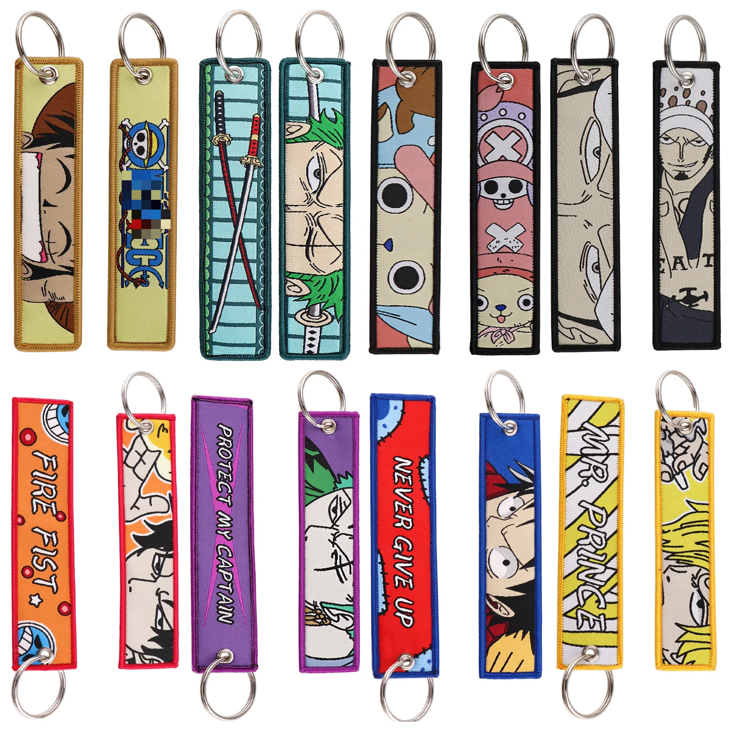 15 Design Wholesale Luffy Zoro  Fabric Embroidery Woven Keychains Cartoon Nami Chopper Anime Key Ring Tag Car Key Chain in Stock