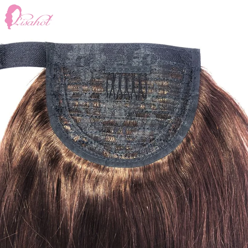 100% Human Hair Remy Unprocessed Bone Straight 4# Dark Brown Pony Tails Clip On Ponytail Cosplay Hair Wig For Black Women