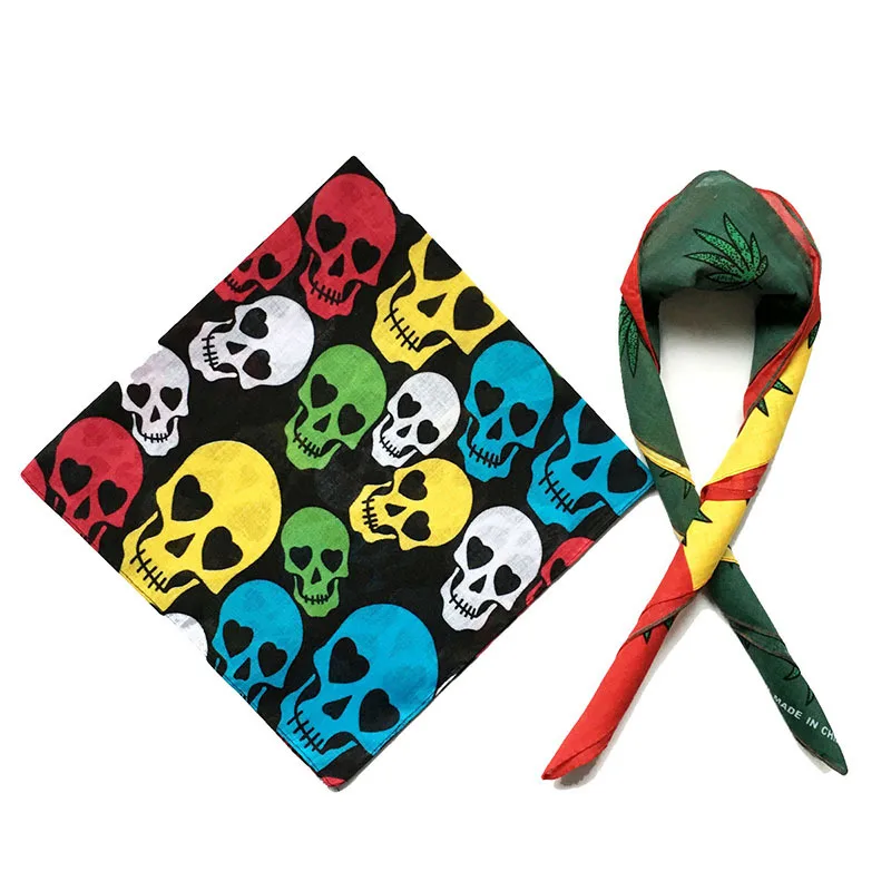 Wholesale Cotton Hip-Hop Skull Bandana Scarf Multiple Printed Face Head Bandana Customized logo Square Bandana