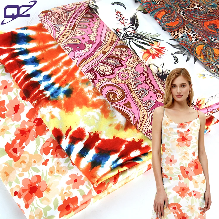Manufacturers wholesale Reliable Quality Floral 100% Polyester Print Silk Satin stretch Textile Material Fabric For Dress