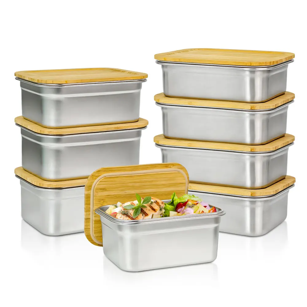 Stainless Steel Bento Box BPA Free Tiffin Crack Resistant Lunch Container Adults Kids with Bamboo Lids for School Office