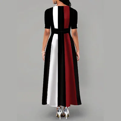 factory wholesale customize accept plus size temperament slim fit fashion contrast women casual dress short sleeve long skirt
