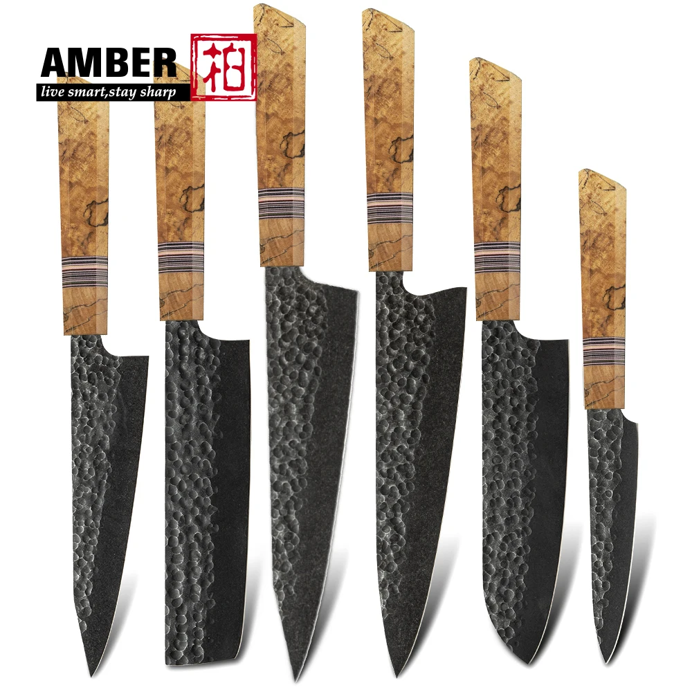 Multi-purpose 6pcs set 440C carbon steel professional rustproof kitchen knives various blade type