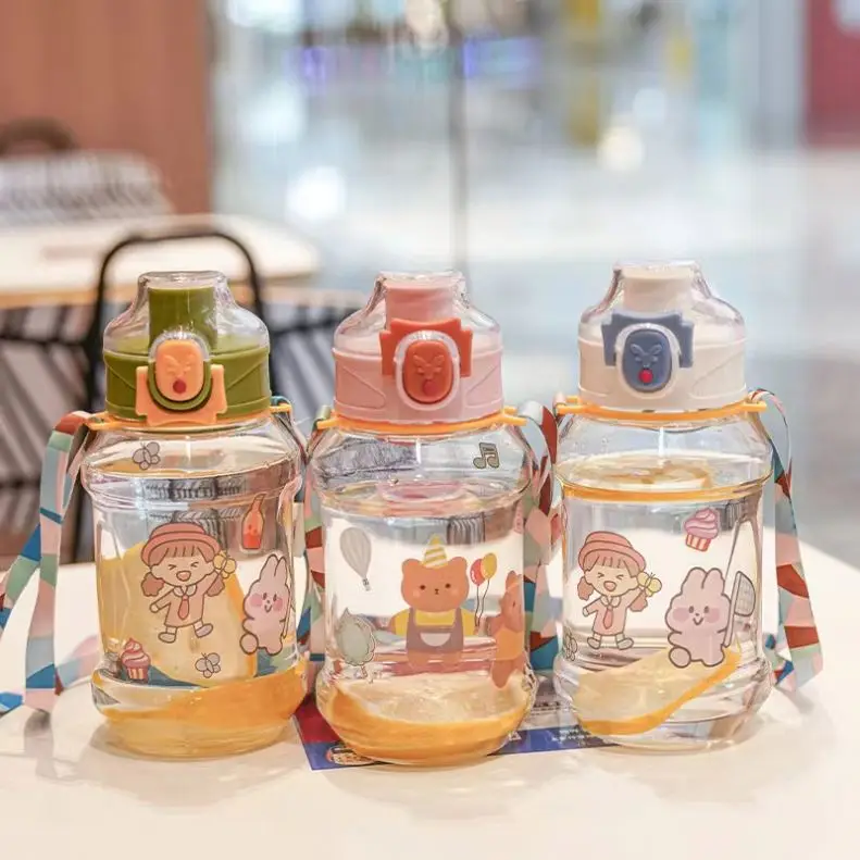 670ml Water Bottle With Straw Kids Girls Portable Travel Bottles Gym Sports Fitness Cup Summer Cold Water Juice Drinking Bottle