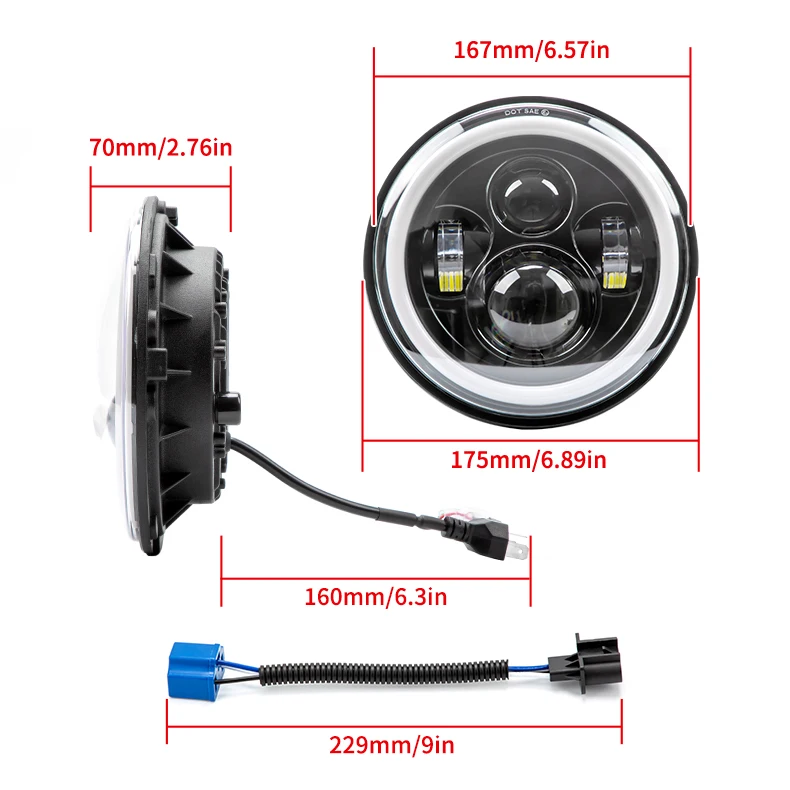 Wholesale Waterproof LED Angel Eyes Headlamp Round Car Accessories 7 Inch Motorcycles Headlight for Harley/Jeep