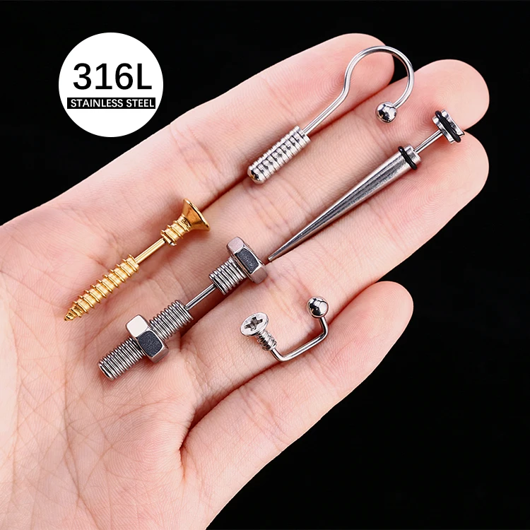 New Style Screw Earrings Stainless Steel Women Men Unisex Punk Rock Spike Rivet Nail Piercing Ear Studs Jewelry