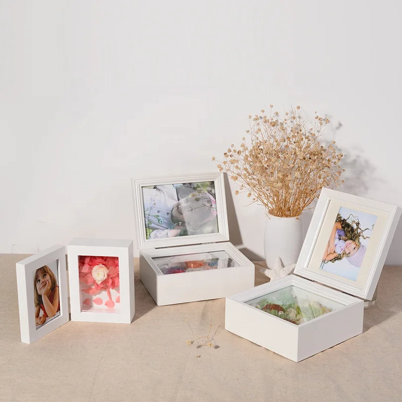 High Quality White 3d Flower shadow Box Double Hinged Preserved Flowers Frame Front Opening Door Dry Flowers Shadow Box Frame