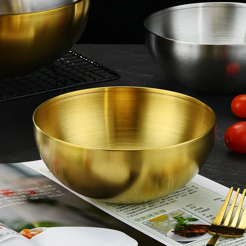 New product 15CM 20CM Korean Stainless Steel Metal Gold Bowl Decoration Mixing Fruit Salad Round Shape Bowl