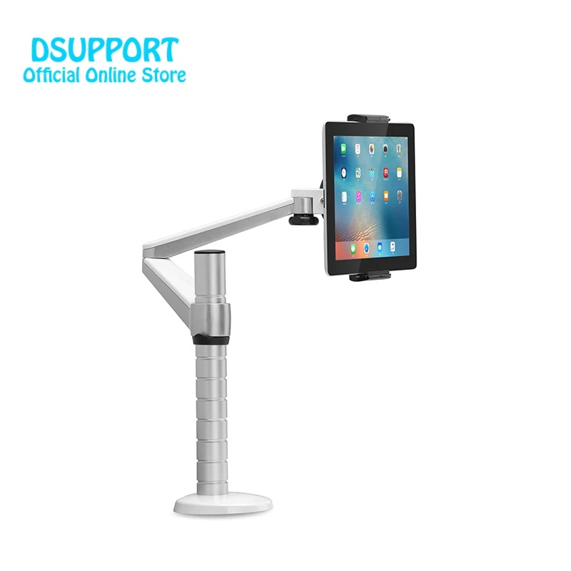 Dsupport Aluminum Alloy Height Adjustable Double Arm 7-13' Tablet PC holder Desktop Clamping 360 Rotation Tablet PC Stand OA-2S