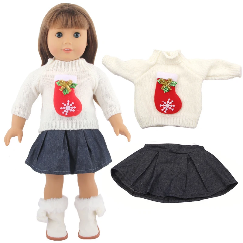 Toy sweater fit 18 inch doll fashion pleated skirt doll skirt