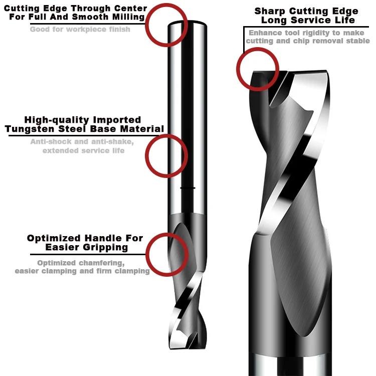 HRC50 2 Edge 2 Flute Square Milling Cutter Titanium Metal Machining CNC Hard Alloy Carbide Tool Tungsten Steel End Mill