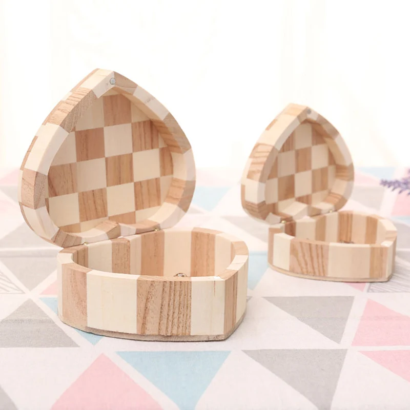 heart shape wooden boxes with hinged lid wood engagement ring gift box