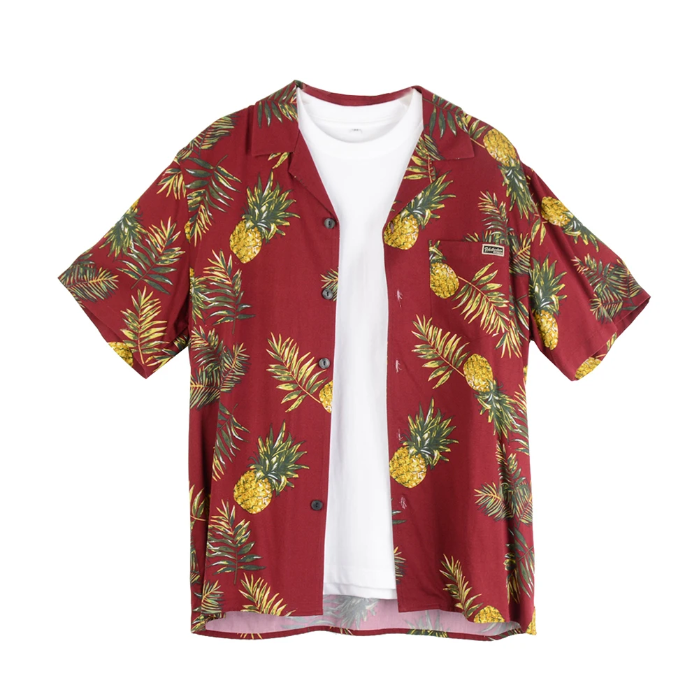 
New arrival popular 100% rayon men fashion designer pineapple pattern digital print beach shirts 