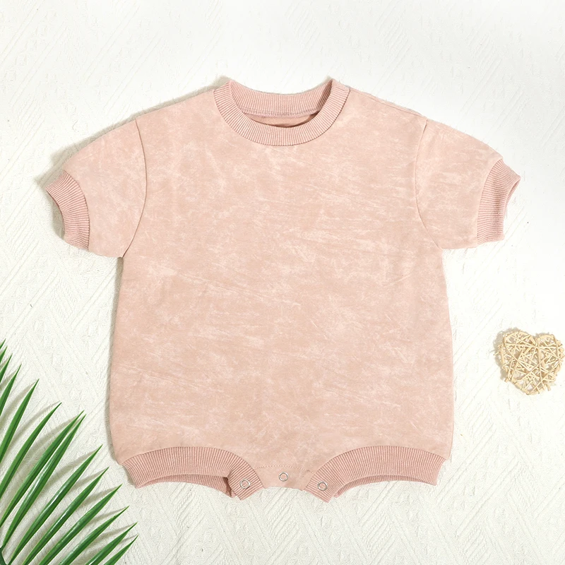 Custom Label Baby Sweatshirt Bubble Acid Washed Baby Romper Newborn Short Sleeve Jumpsuit