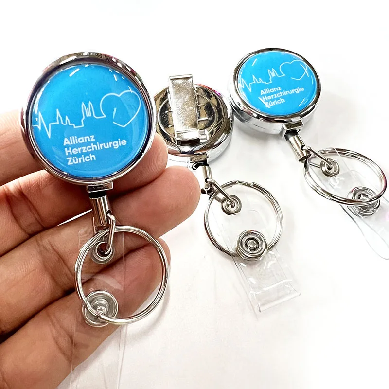 Wholesale round Plastic Yoyo Key Holder Sublimation Retractable Badge Reel with Metal Alligator Clip