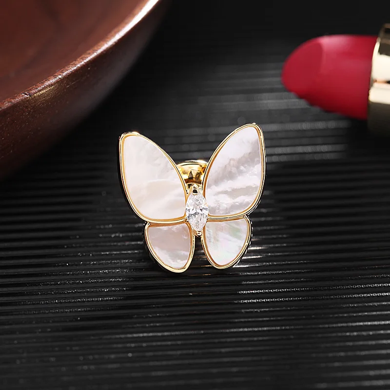 OYA S925 Needle Shell Luxury Safety Pins Cloth Brooch Brass Zircon Fashion Jewelry Butterfly Brooches Broaches Women
