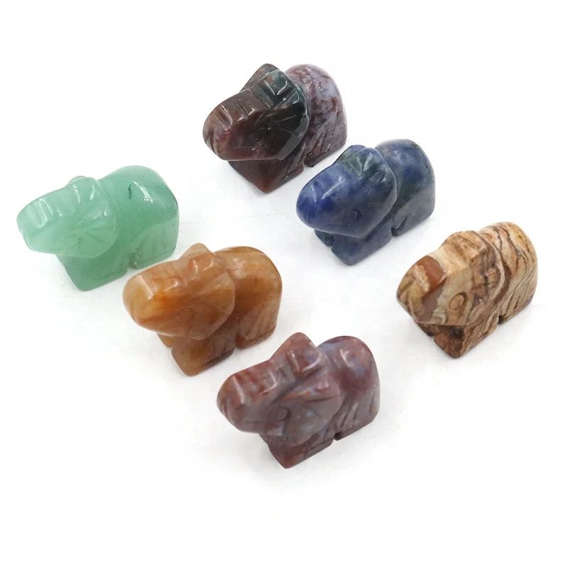 Mini Natural crystal stone carved elephant figurines handcraft indoor decorative gemstone elephant statue