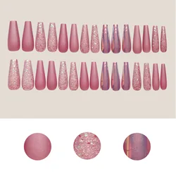 Long Ballet 30PCS Fake Nails Aurora Rendering Onion Pink Fingernails With Jelly Glue