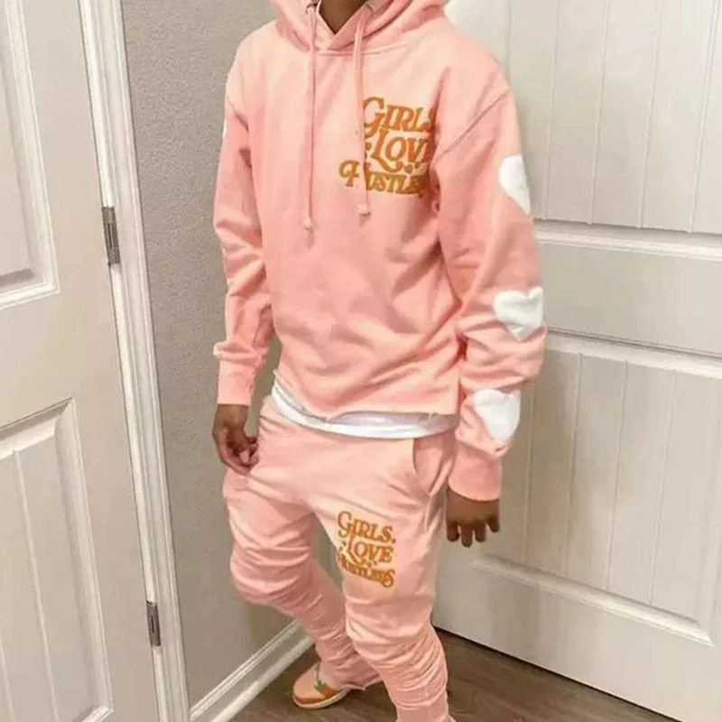 Clothing Manufacturers Custom Streetwear  French Terry Heavyweight Unisex Raw Hem Cropped Hoodie Flared Sweatpants Sweatsuit Men