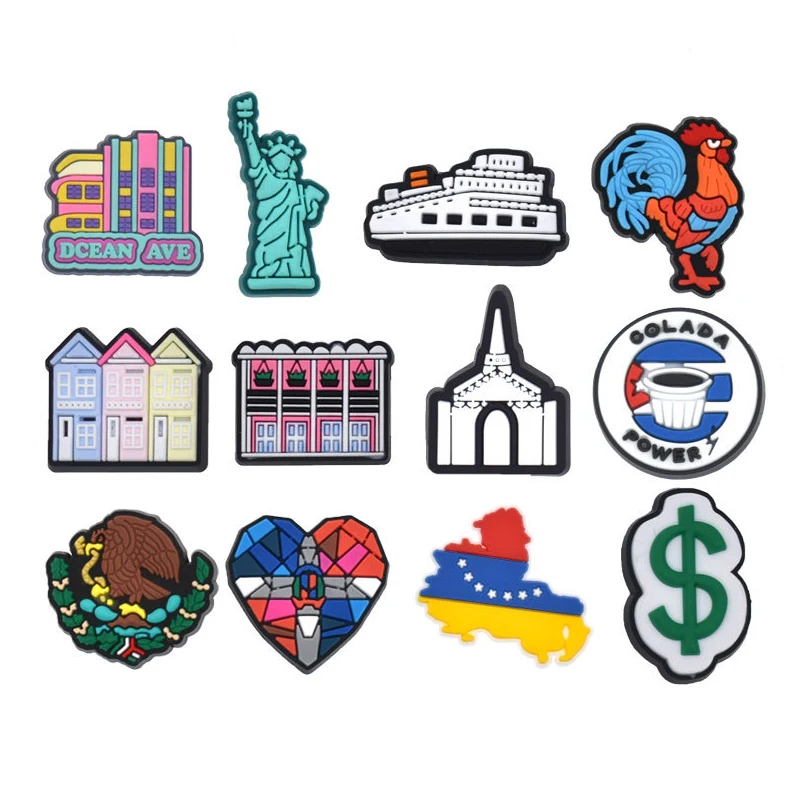 2022 The famous building Wholesale PVC Clog Shoe Decorations New design Soft Rubber Shoe croc Charms As a gift for the child