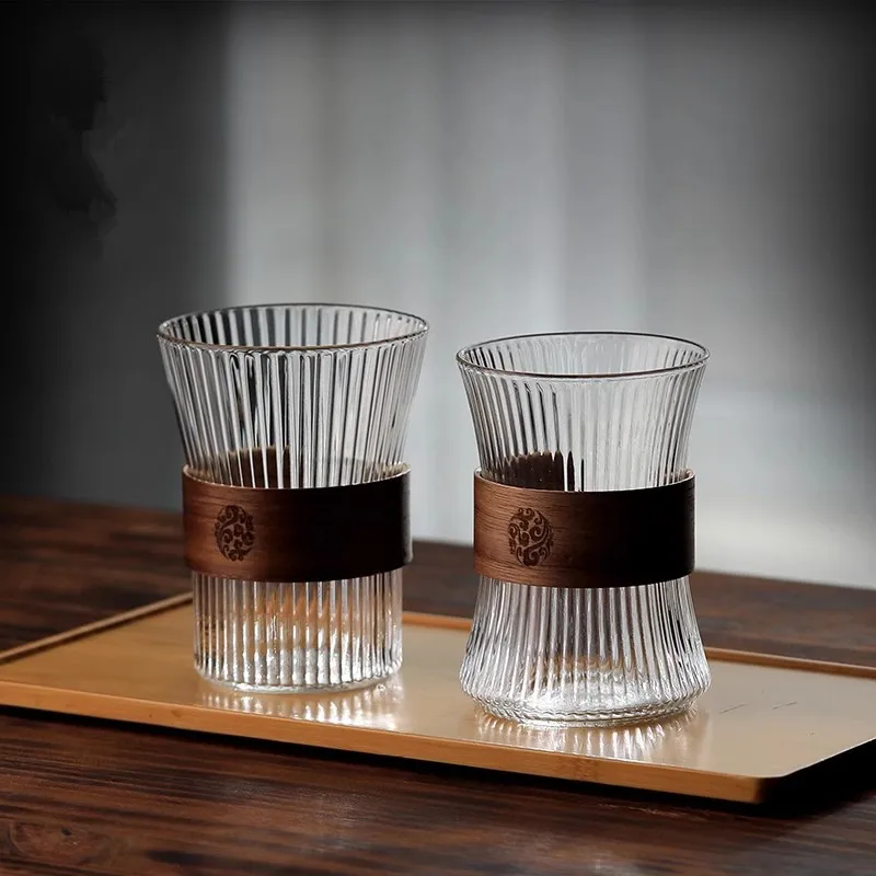 Creative Striped Hourglass Shaped Single Layer Glass Cup Anti Scalding Tea Set Special Gift