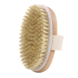 Wholesale Custom Logo Wood Handle Natural Boar Bristle Dry Skin Body Bath Brush With Hand Band