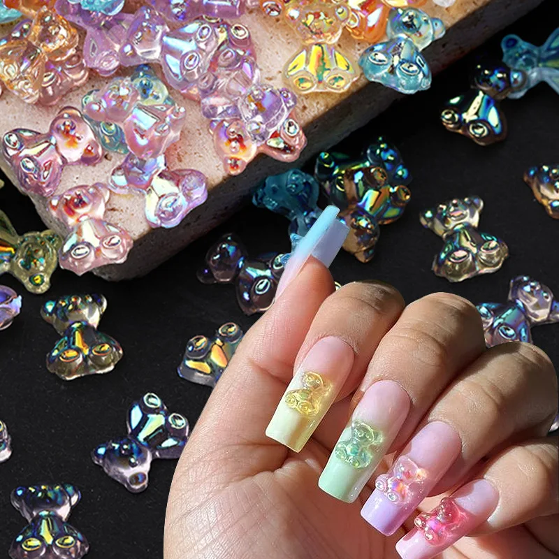 Kawaii Resin Charm Nails 3D Cute Nail Art Jewelry with Aurora Bear Flower Bow Heart Shape-Mixes Pearls Sequins for DIY!