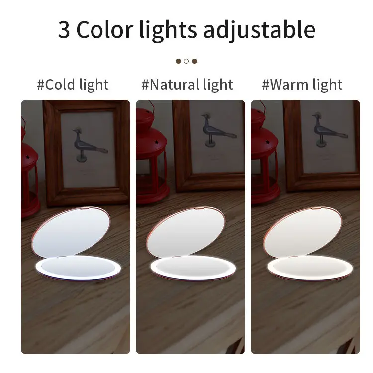 China Wholesale Custom Promotion Gift Portable Pocket hand mirror  makeup mirror with led lights